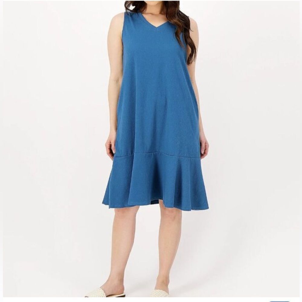 New Cuddl Duds crinkle Jersey Sleeveless Blue V-Neck Dress Sz XS